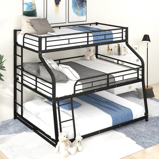 Modern Black Metal Triple Bunk Bed with Multiple Size Options and Innovative Safety Features