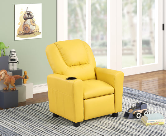 Yellow PU Leather Kids Recliner Chair with Cupholder