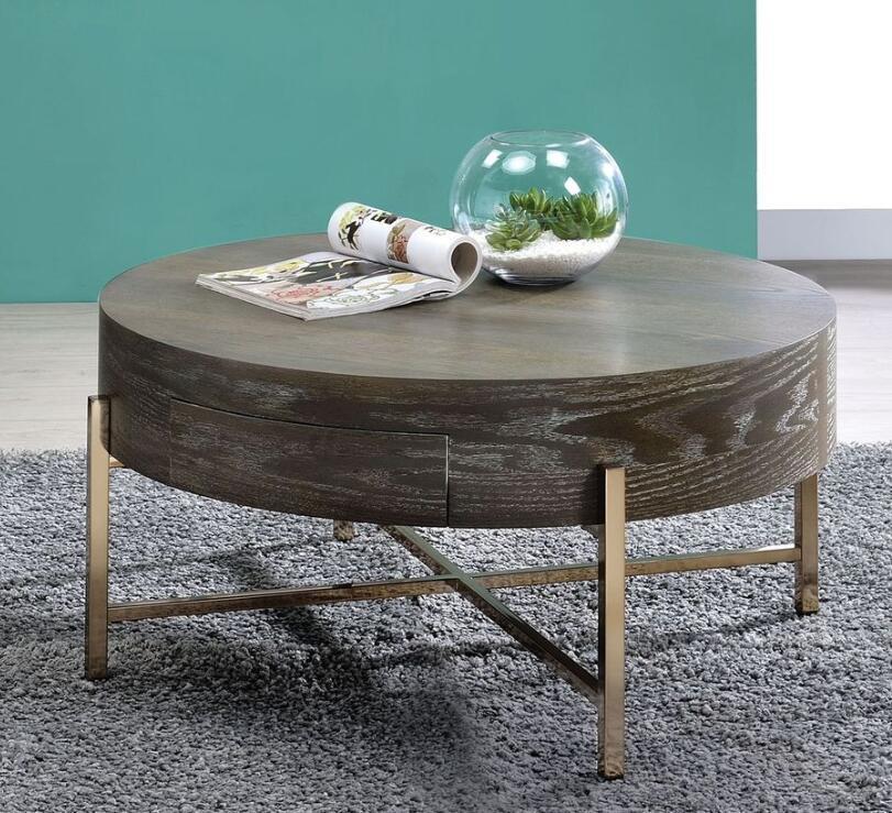 Elegant Oak and Champagne Coffee Table with Drawer