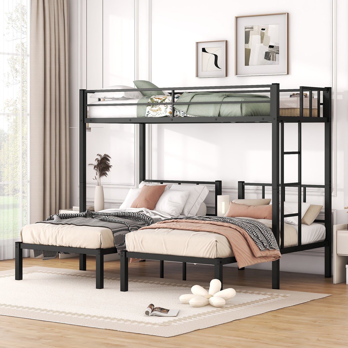 Convertible Metal Triple Bunk Bed with Flexible Sleeping Options