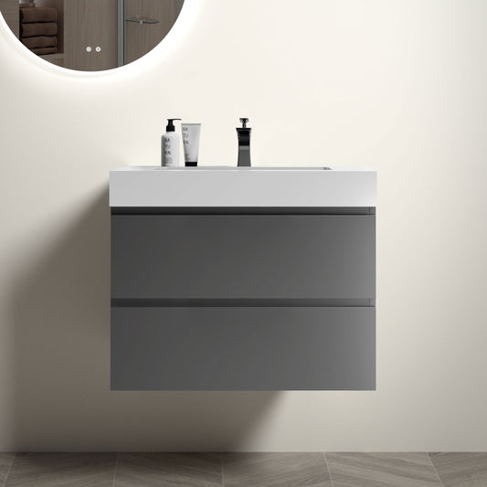 Alice 30" Gray Bathroom Vanity with Sink, Large Storage Wall Mounted Floating Bathroom Vanity for Modern Bathroom, One-Piece White Sink Basin without Drain and Faucet