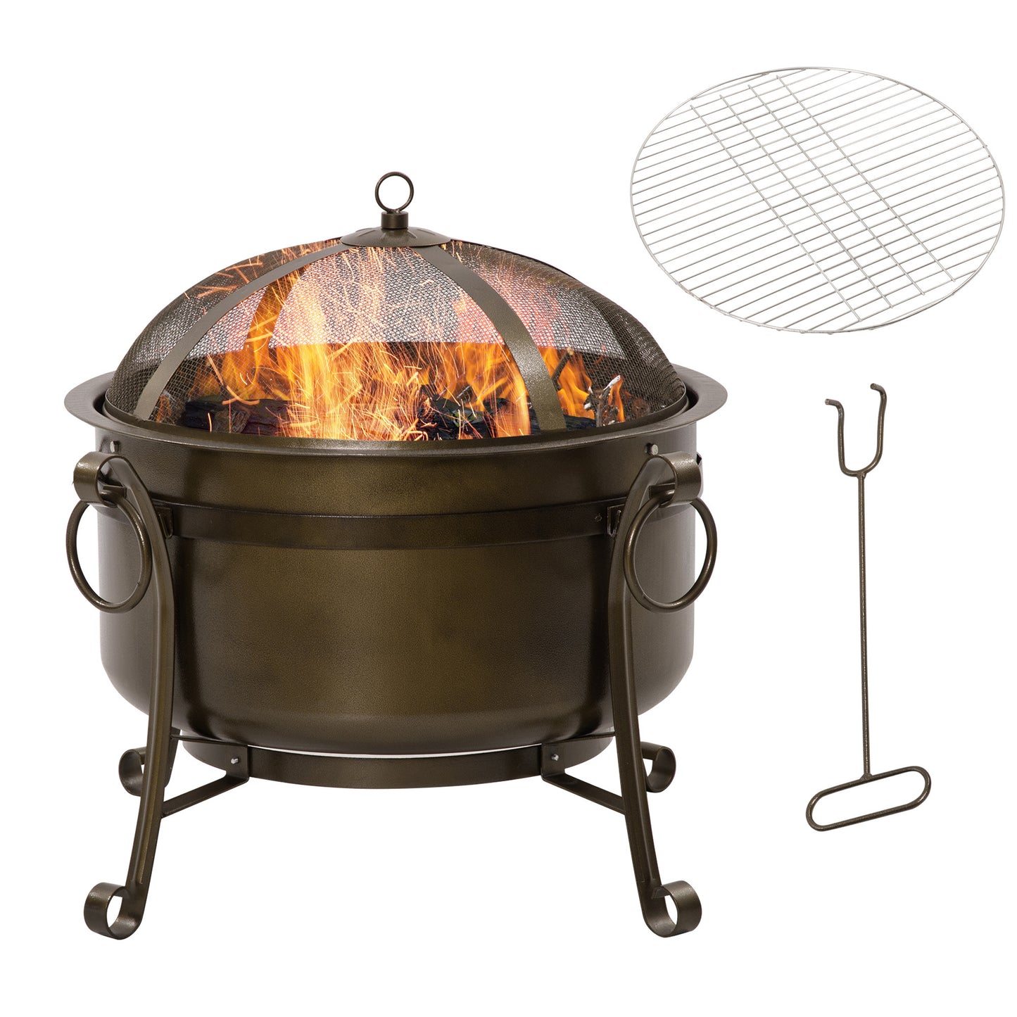 Outsunny 30 Portable Outdoor Fire Pit Grill, Wood Burning Bowl with Cooking Grate and Spark Screen Lid