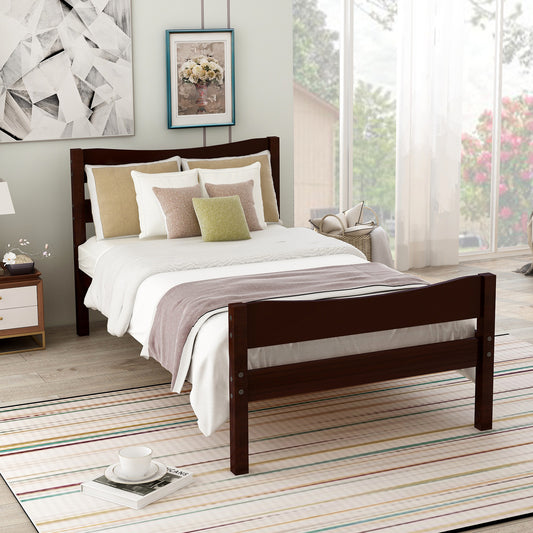 Twin Size Wood Platform Bed with Headboard and Wooden Slat Support (Espresso)