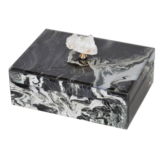 10" x 7" x 5" Black Marbled Jewelry Box, Stackable Decorative Storage Boxes With Lids