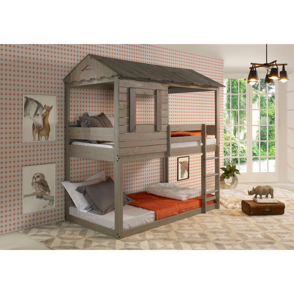 Darlene Twin Bunk Bed in Rustic Gray - Versatile Features and Enhanced Safety