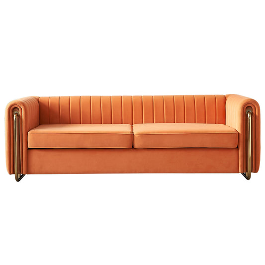 Contemporary Velvet Sofa Couch 84.25''W for Living Room, Orange