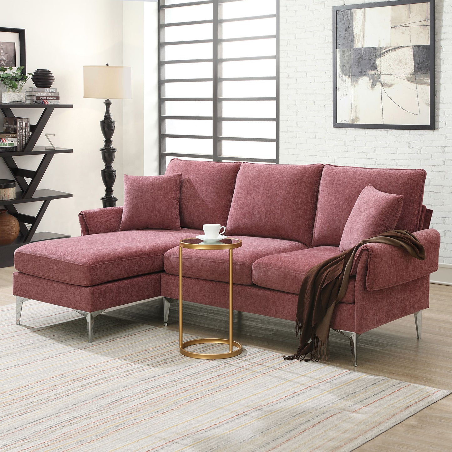 Modern 84 Convertible Sectional Sofa with Reversible Chaise Lounge