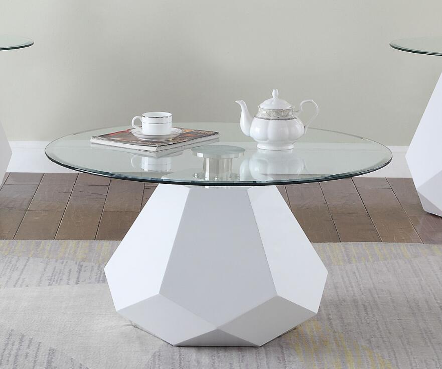 Chara Coffee Table with White High Gloss Finish and Clear Glass Top