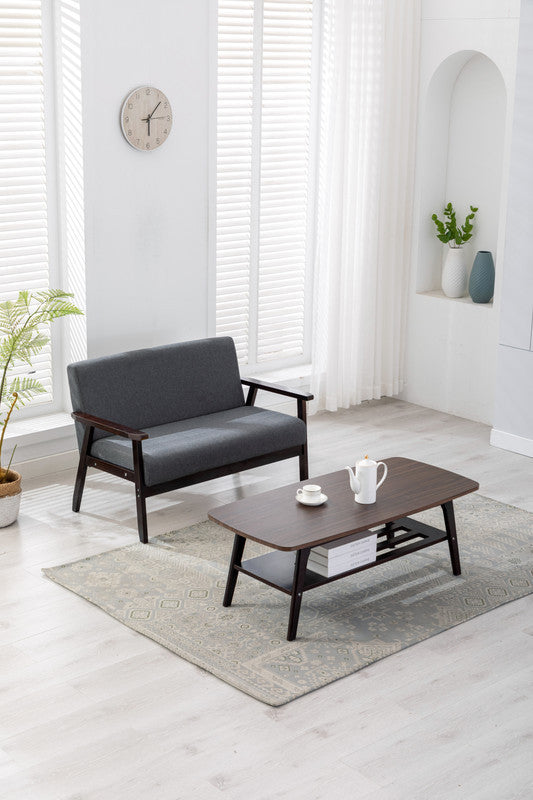 Espresso Coffee Table and Loveseat Set with Gray Linen Finish