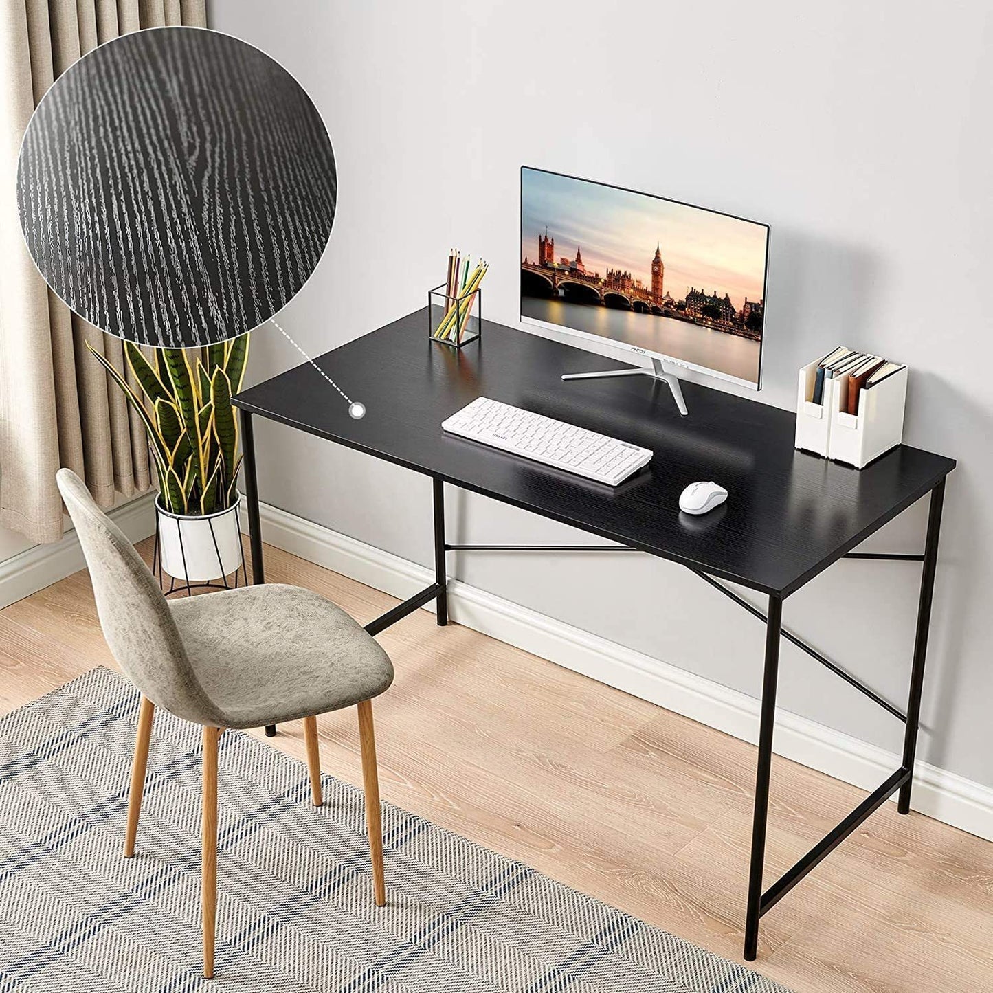 Sleek Black Metal Work Desk - Streamlined Modern Home Office Design