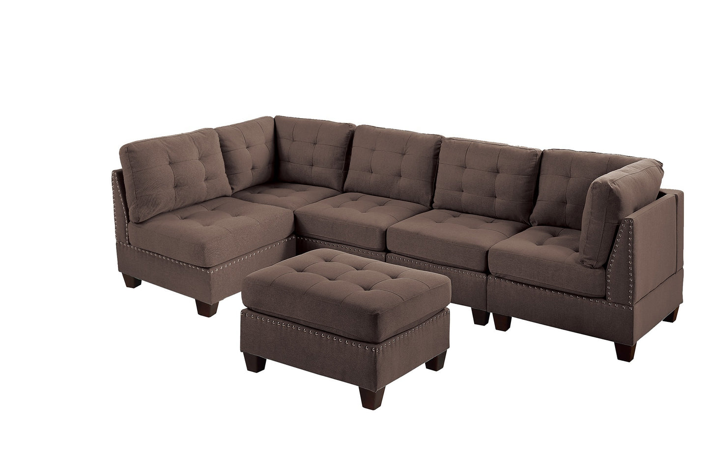 Contemporary Black Linen Modular Sectional Living Room Set with Tufted Nail heads