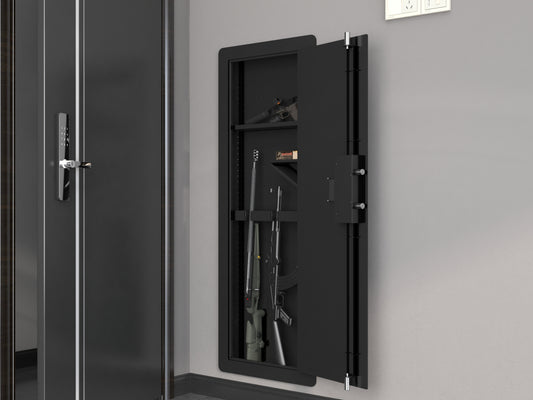 Hidden Wall Safe with Quick-Access Rifle and Digital Keypad