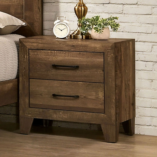 1pc Nightstand Light Walnut Rustic Faux Wood Veneer Wide Black Drawer Pulls Wood Grain Finish