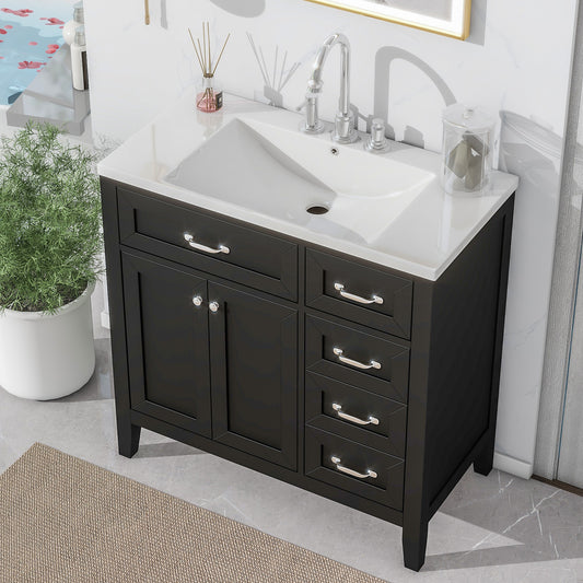 36" Bathroom Vanity with Sink Combo, Black Bathroom Cabinet with Drawers, Solid Frame and MDF Board