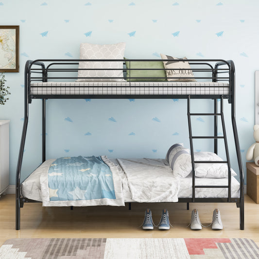 Elegant Black Metal Bunk Bed with Safety Features & Spacious Storage