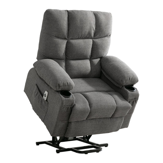 Comfortable Smoke Grey Power Lift Recliner Chair for the Elderly with Heat and Massage