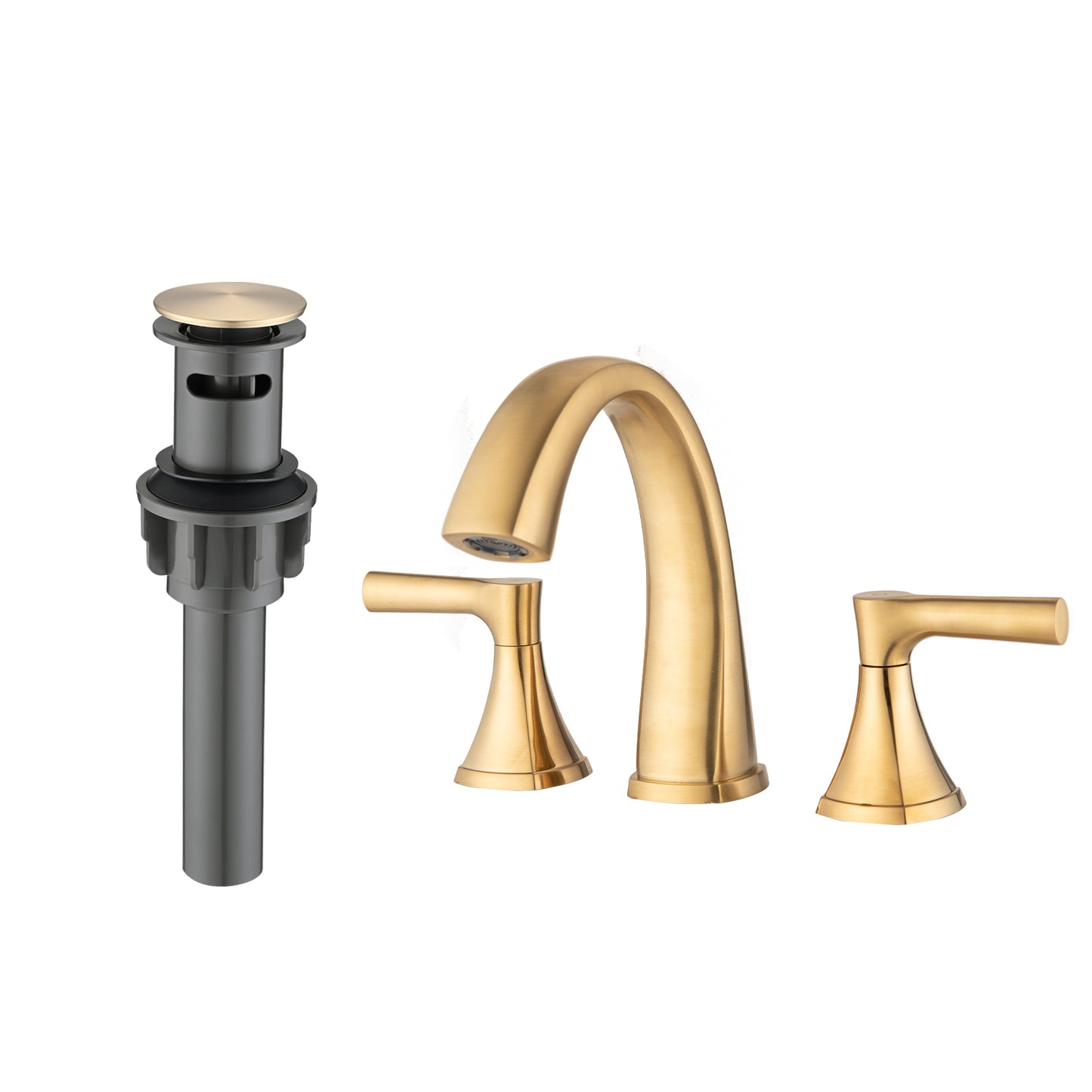 Elegant Brushed Golden Two Handle Vanity Bath Faucet with Drain Assembly