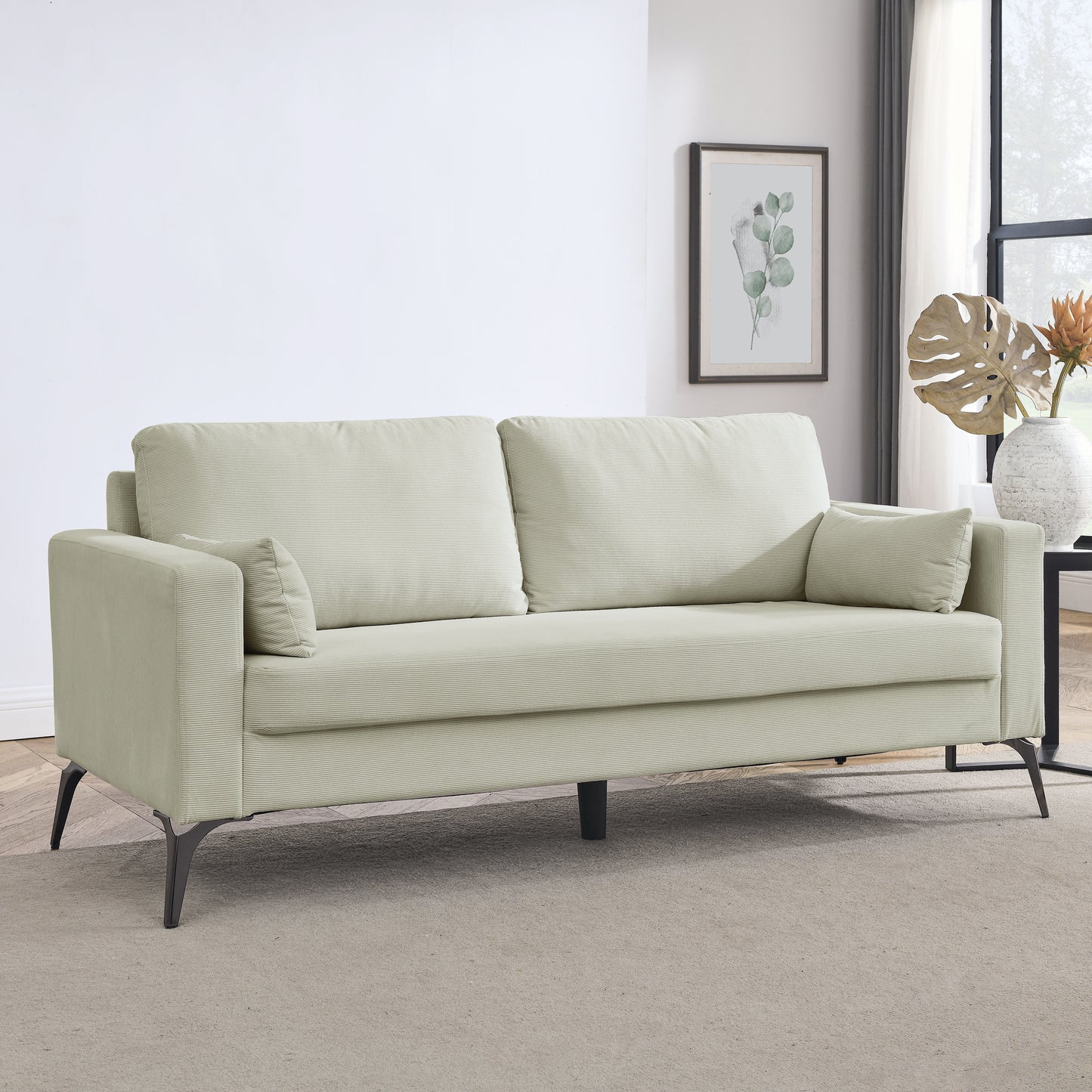 Beige Corduroy 3-Seater Sofa with Modern Minimalist Design and Sturdy Construction