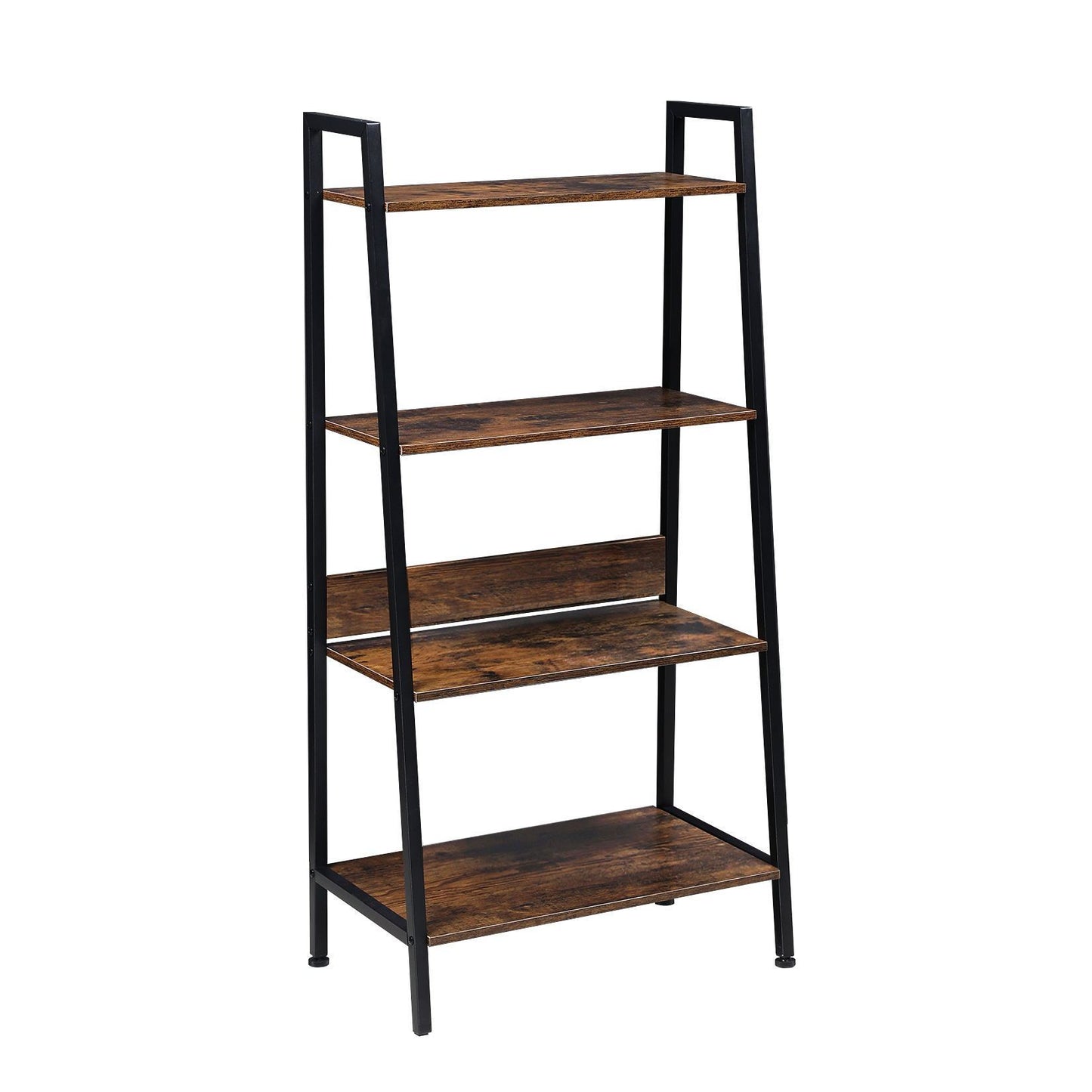 4-Tier Ladder Bookshelf Organizer, Rustic Brown Ladder Shelf for Home & Office, Wood Board & Metal Frame