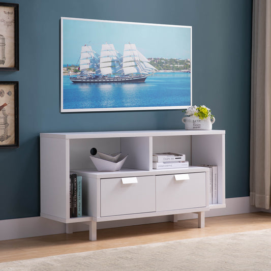 Elegant White TV Stand with Drawers and U-Legs