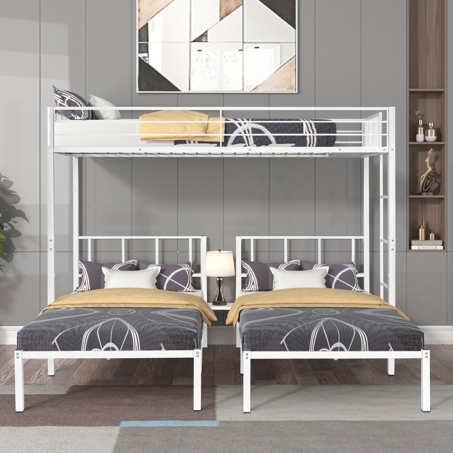 Versatile Steel Triple Bunk Bed with Noise-Reducing Design