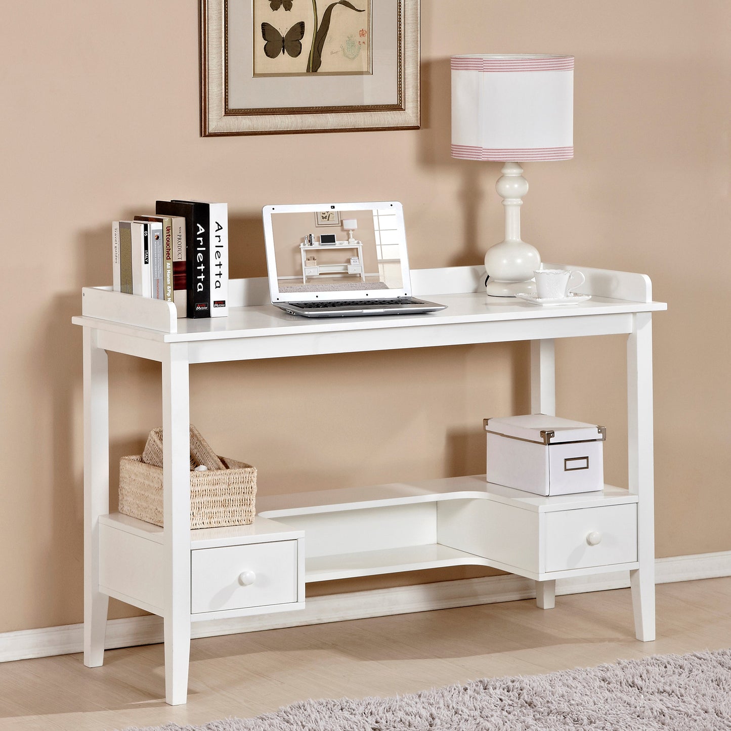 White 46’’ Desk with 2 Drawers for Modern Home Offices