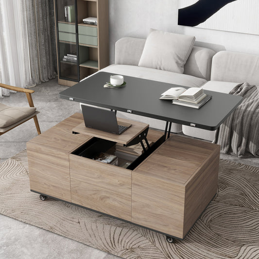 Walnut and Black Lift Top Coffee Table with Multi Functional Drawers