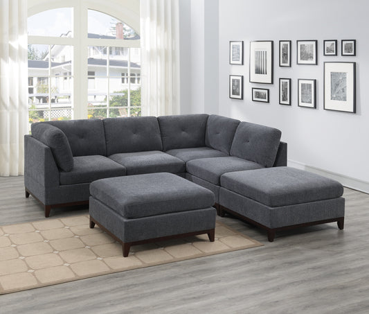 Elegant Ash Grey Chenille Fabric L-Shaped Modular Sectional Sofa Set