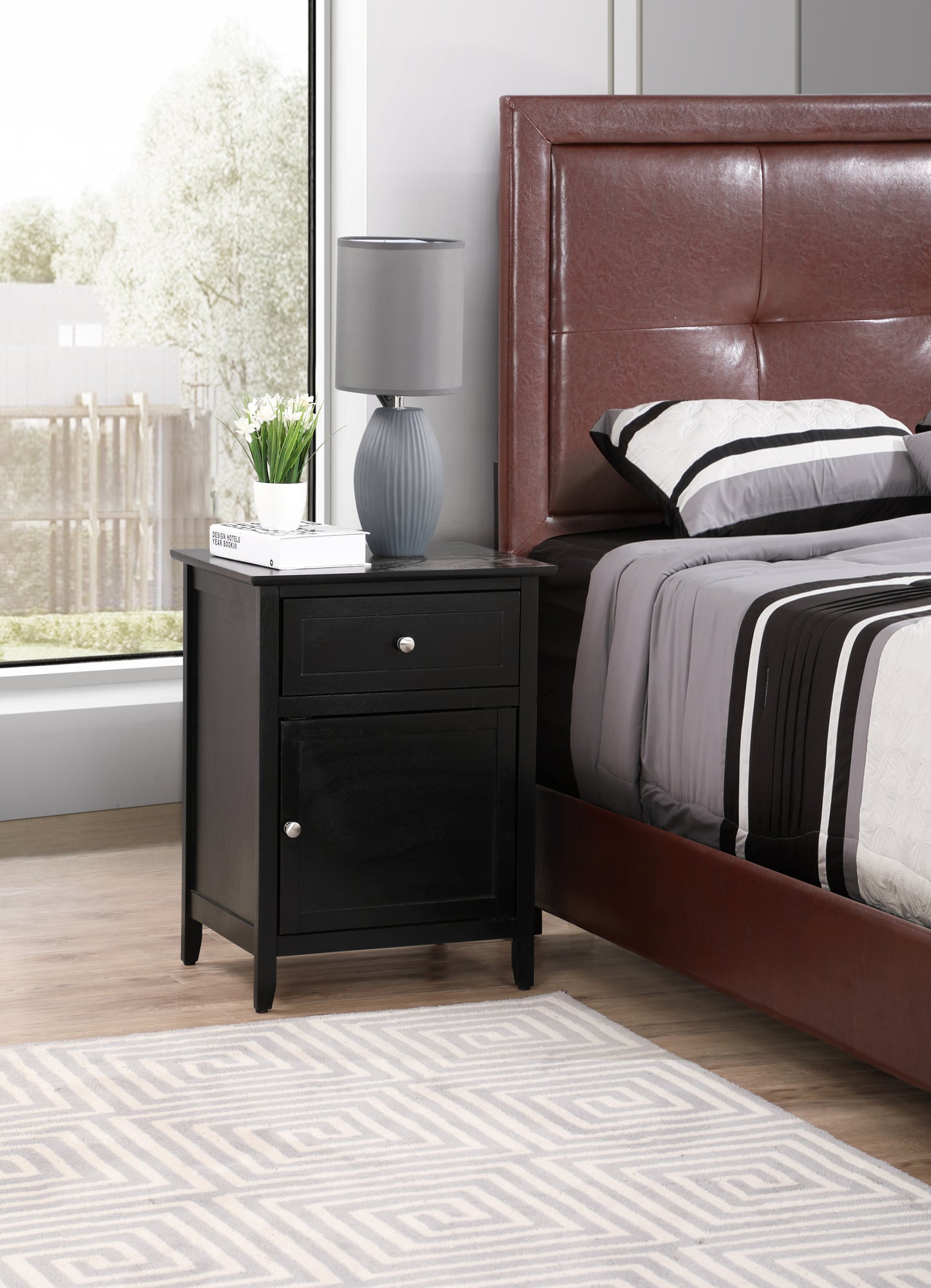 Izzy G1413-N-50 1 Drawer /1 Door Nightstand , Black