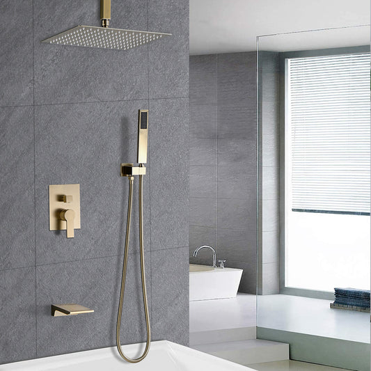 12inch Luxury Shower System with Waterfall Tub Spout and 360-Degree Handheld Shower Rotation