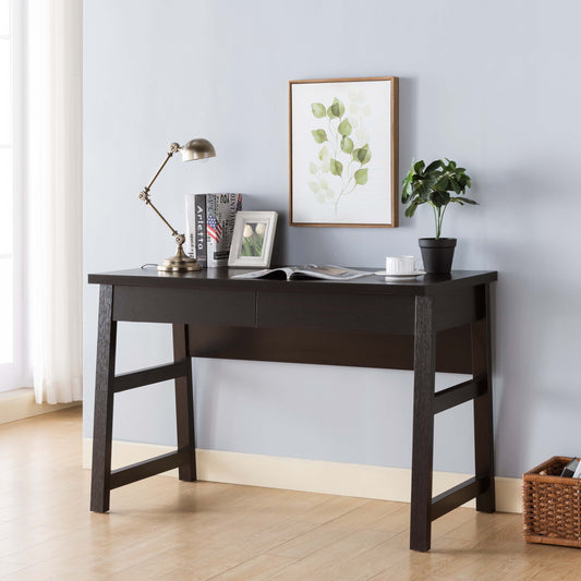 Sleek Red Cocoa Writing Desk with Dual Drawers