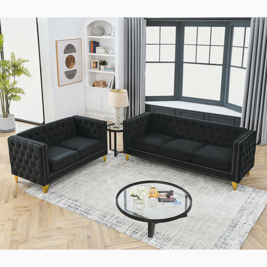 Black Velvet 3-Seater and 2-Seater Combination Sofa