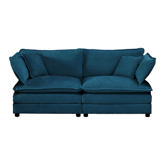 Armless Deep Seat 2 Seater Chenille Fabric Sofa to Combine With Alternative Arms and Single Armless Sofa , Blue Chenille