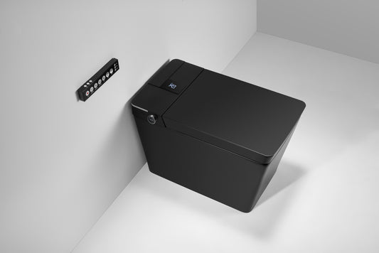 Multifunctional flat square smart toilet with automatic flush with remote control/foot sensor/night light/Matte Black