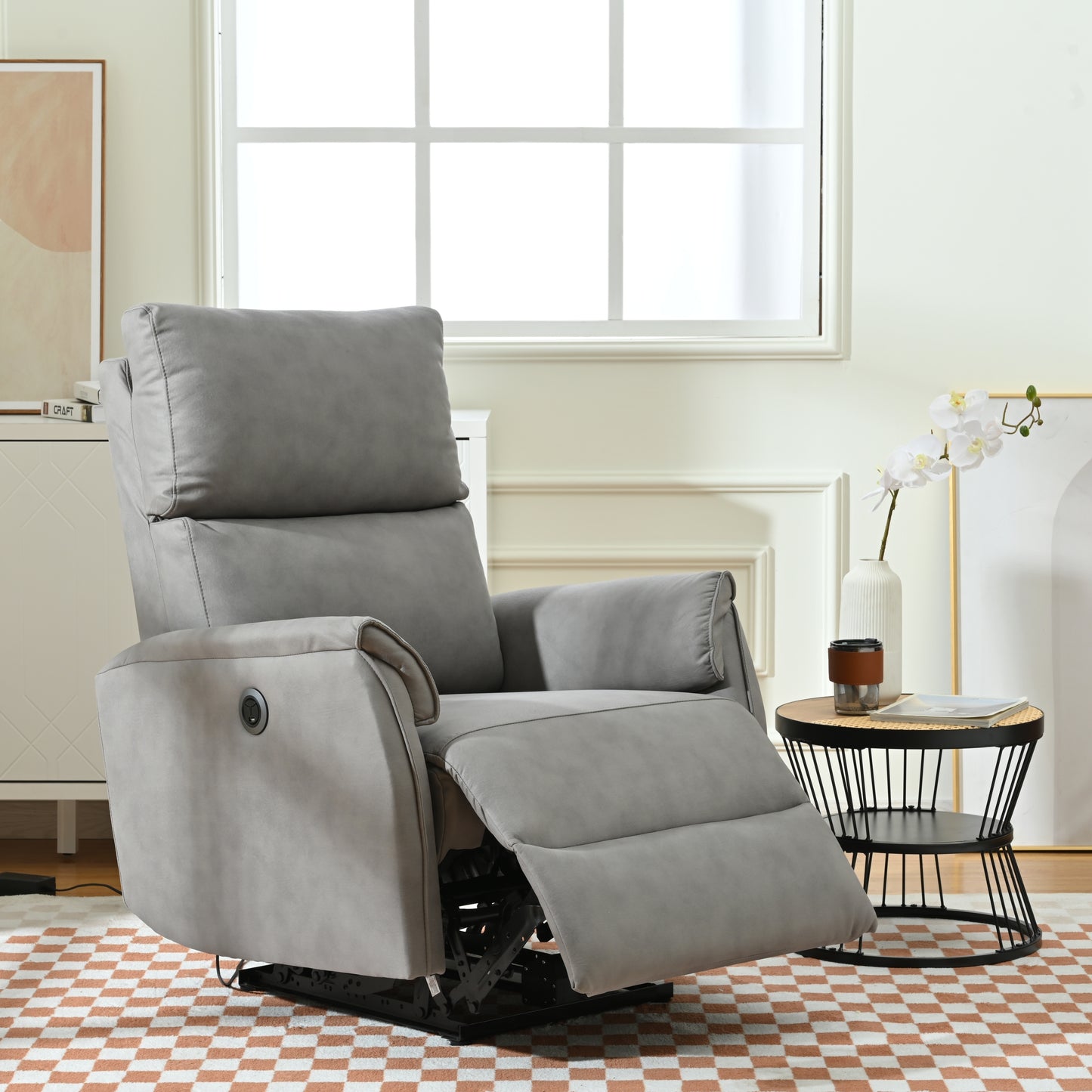 Electric Power Recliner Chair with USB Charging Ports and Side Control Button, Gray