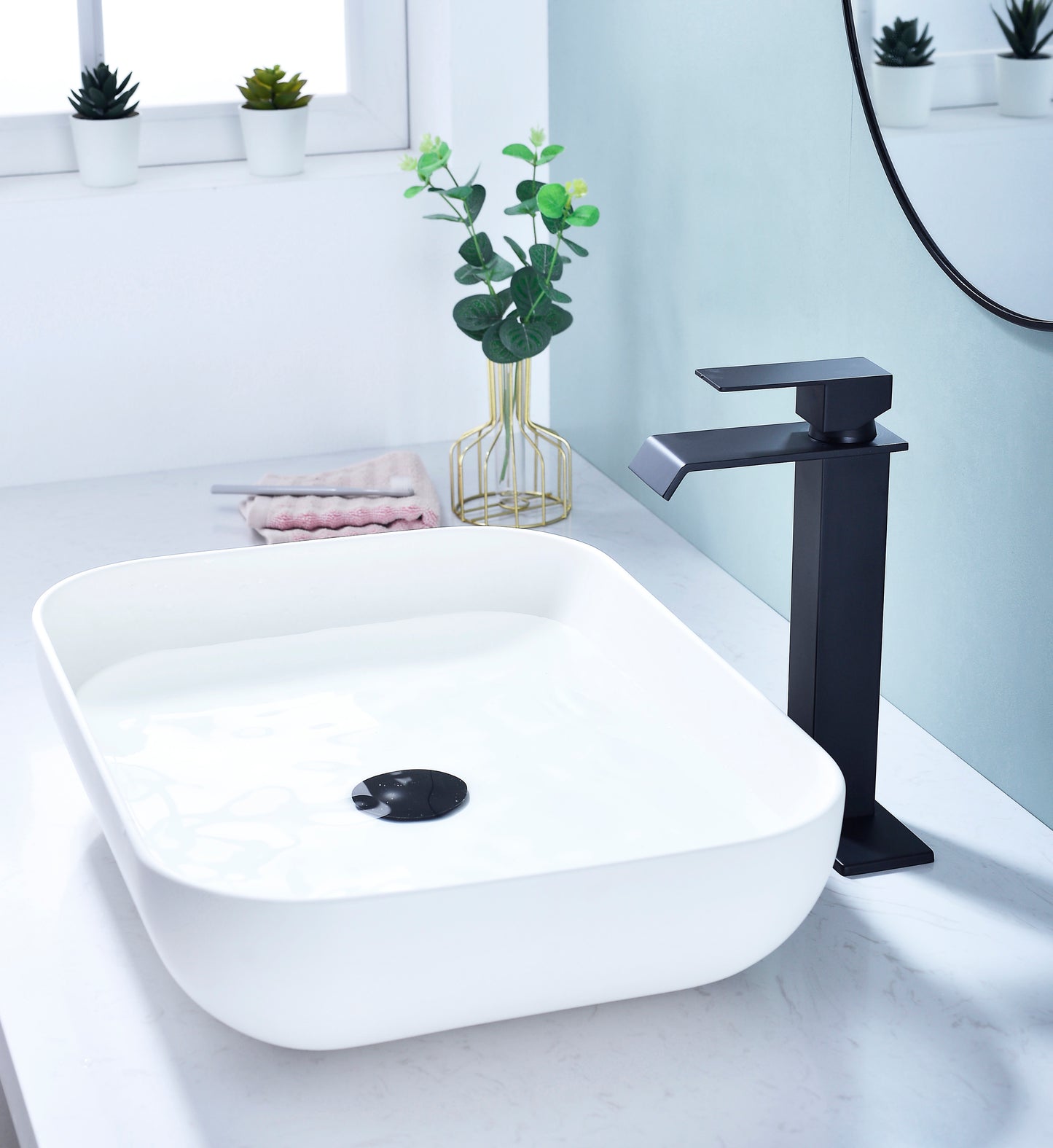 Waterfall Spout Single Handle Vanity Sink Faucet