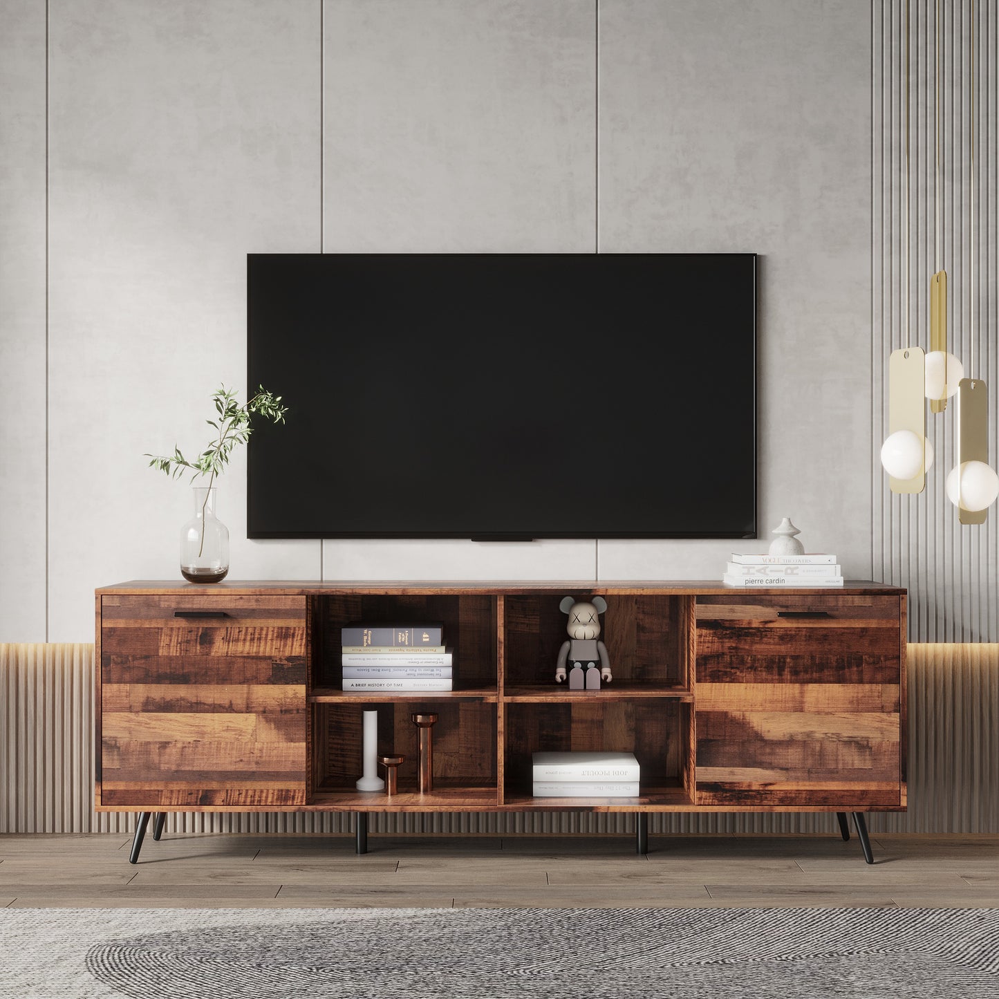 Stylish Adjustable Mid-Century TV Stand with Wood Storage Console