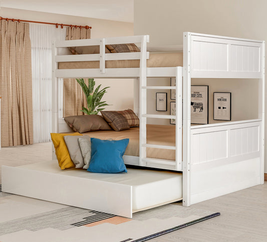 White Full Bunk Bed Set with Twin Trundle for a Family Sleepover Solution