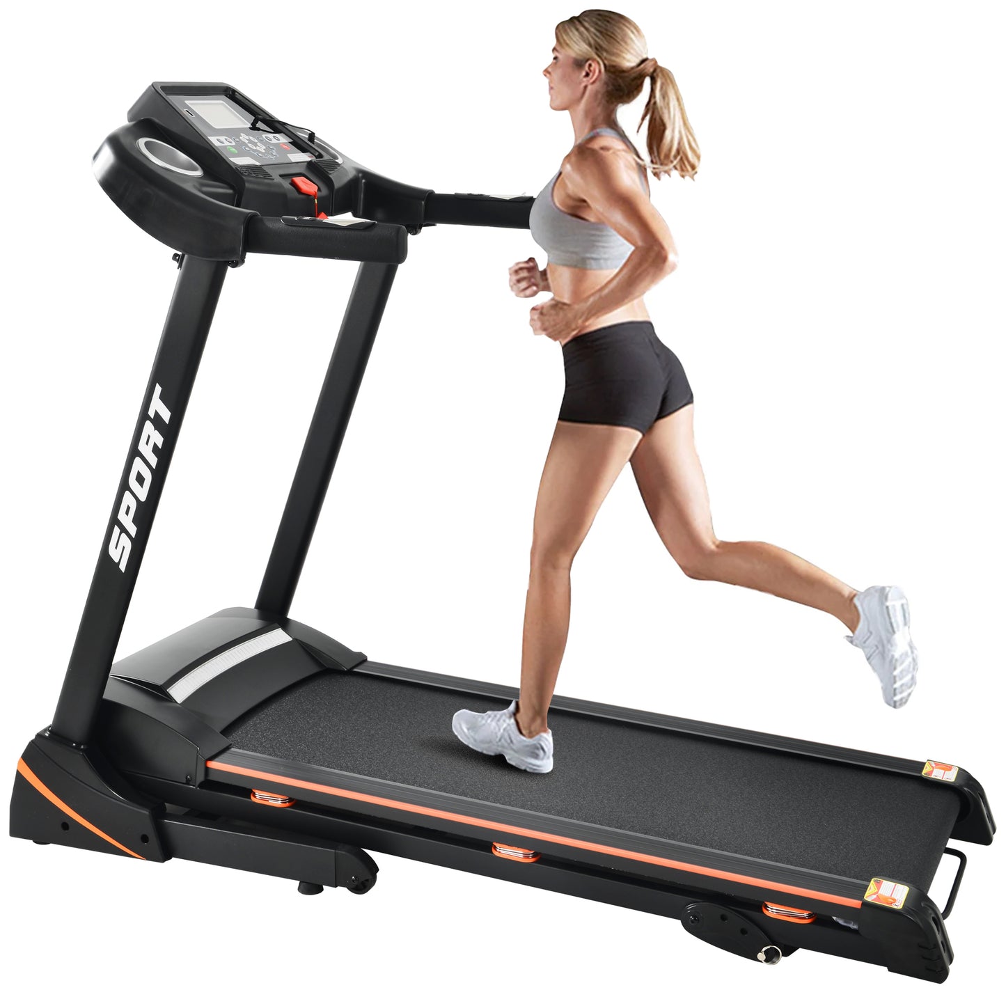 Folding Electric 3.5HP Treadmill With Incline Medium Running Machine Motorised LCD Gym 330lbs Folding Treadmill Electric Motorized Power 14.8KM/H Running Fitness Machine Gym(W54022178 Upgrade)