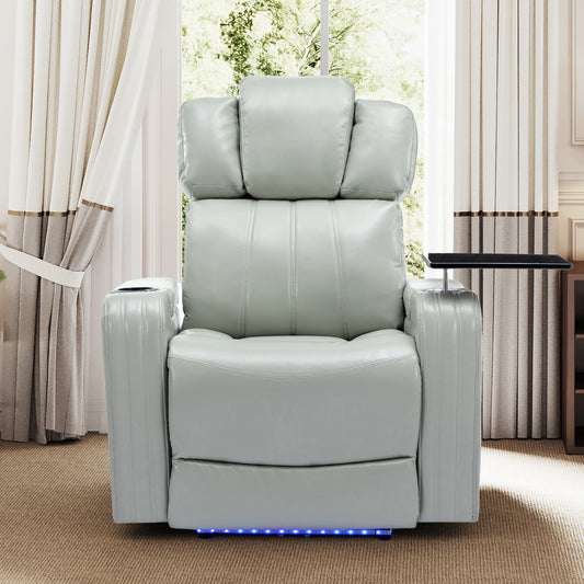 Comfortable Grey PU Leather Power Recliner Chair with Bluetooth Speaker and LED Lights