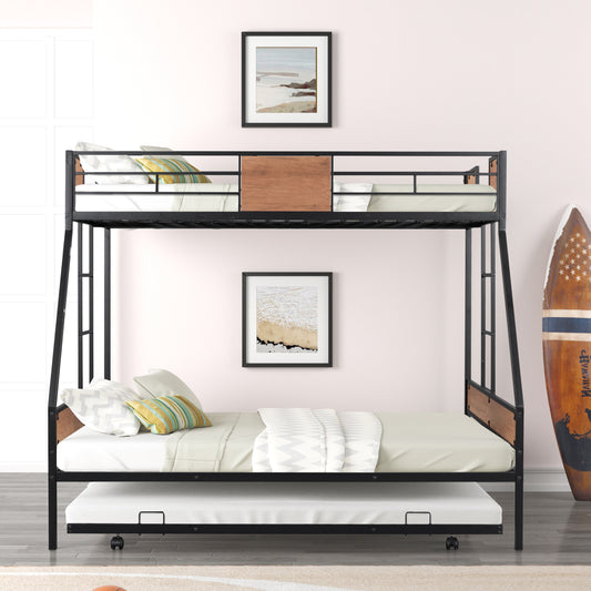 Metal Triple Sleeper Bunk Bed with Trundle and Soundproof Design and Safety Features