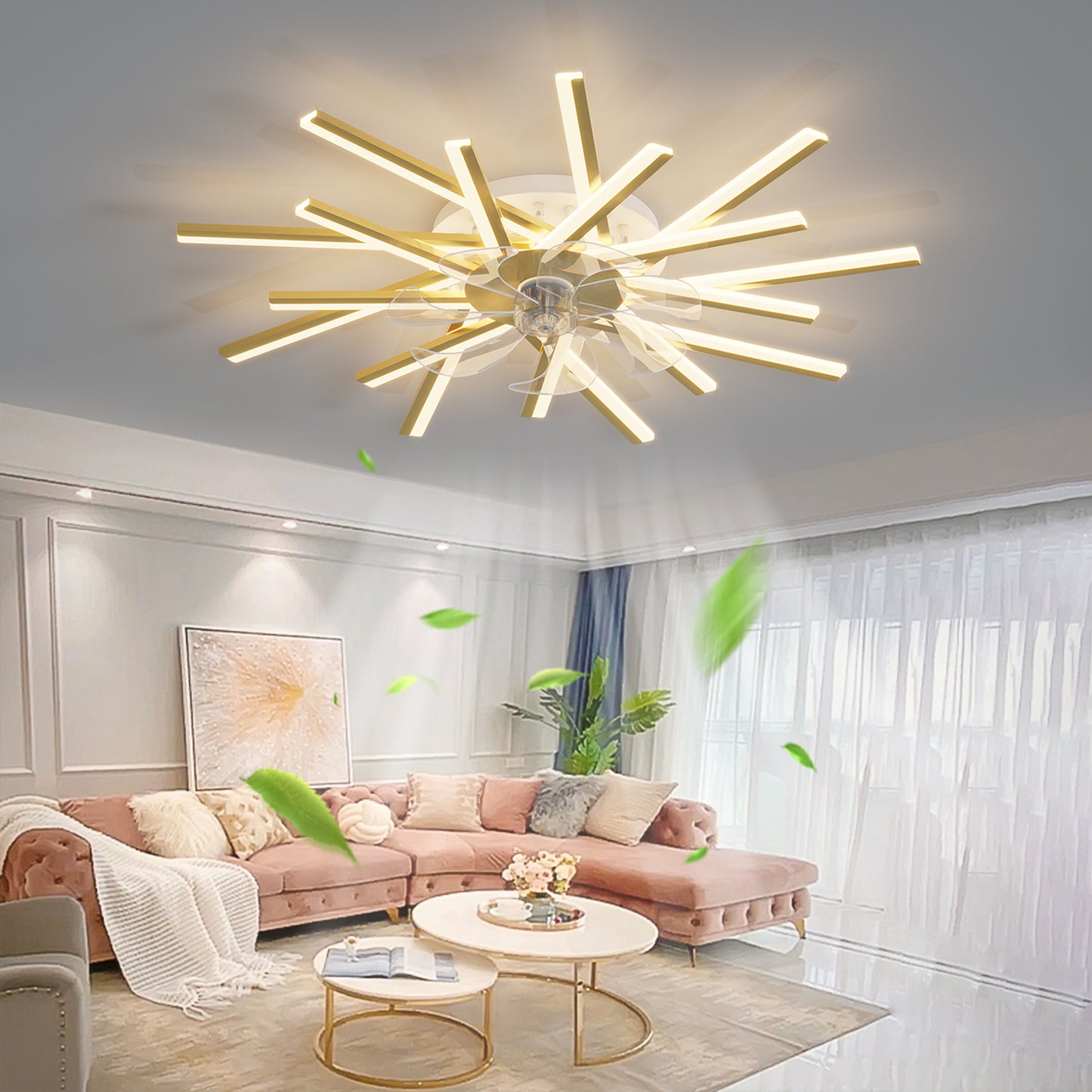 36-Inch Modern Gold Ceiling Fan with Remote Control and Dimmable LED Lights