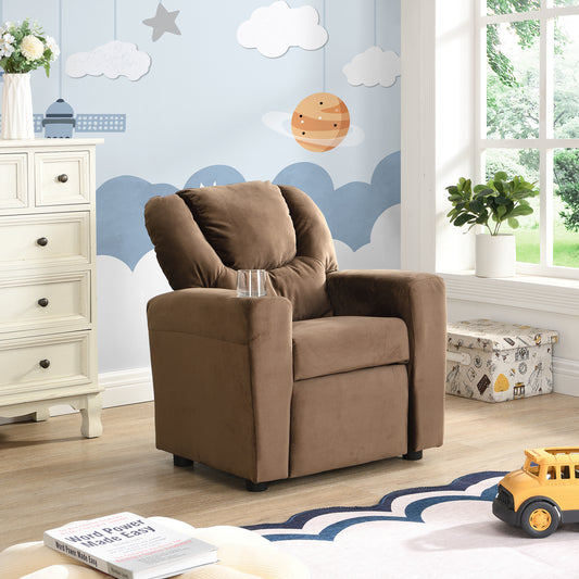 Kids Velvet Recliner Chair with Cup Holder and Footrest