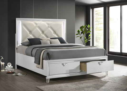 Prism Modern Style Queen LED-Lit Bed with Padded Tufting & 2-Drawer Storage