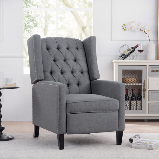 27.16 Inch Grey Fabric Wing Chair Recliner with Adjustable Backrest