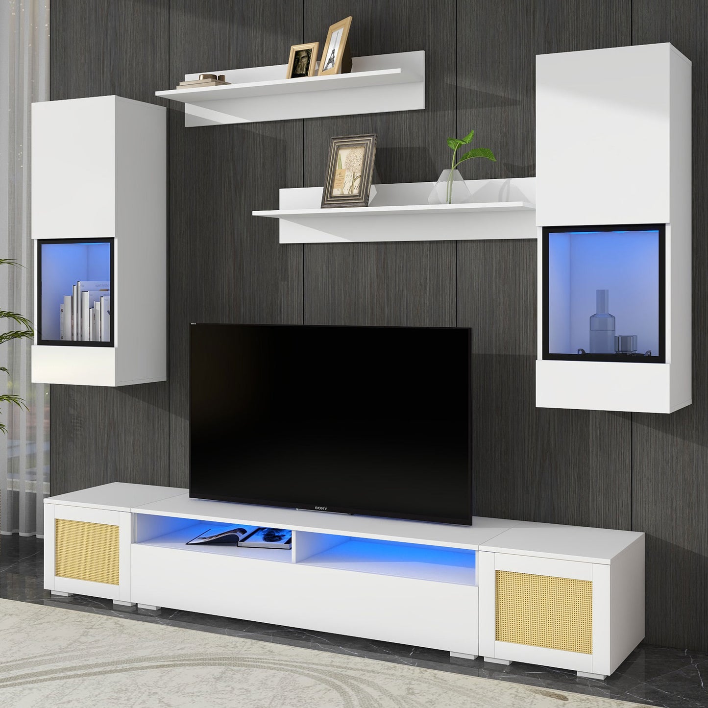 Bohemian Charm LED Entertainment Center with Color Changing Lights for TVs Up to 90'' - 7 Piece Set