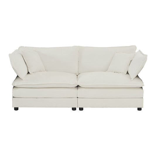 Armless Deep Seat 2 Seater Chenille Fabric Sofa to Combine With Alternative Arms and Single Armless Sofa , White Chenille