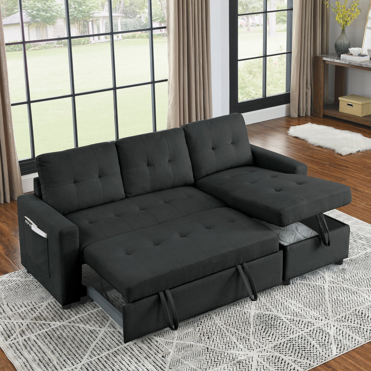 Transformable Sleeper Sectional Sofa with Storage Chaise - Ideal for Small Space Living Room