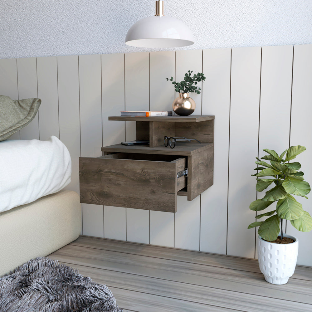 Floating Nightstand Flopini, One Drawer, Dark Walnut Finish