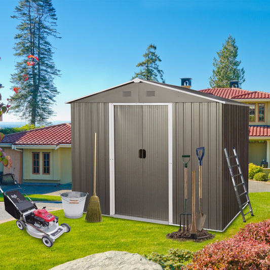 6ft x 8ft Outdoor Metal Storage Shed with Floor Base,Gray